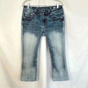Miss Me Jeans Mid Rise Bootcut Embellished Back Pockets Cropped‎ Womens Sz 30
